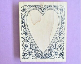 Heart Frame Craft Rubber Stamp Large Stamp Destash Craft Supply Scrapbooking Card Making Stamping Supply Wood Mount Carved Rubber PSX Stamp