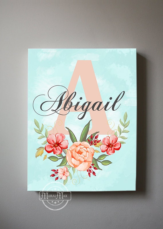 Girls wall art Baby Name Initial Canvas Art Personalized