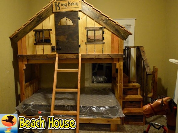 Handmade Beach House Loft Bed custom clubhouse bunk bed wood