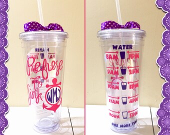 Monogrammed Water Bottle Tracker, Water Bottle with Time, Motivational Water Bottle with Time, Water Intake Tracker