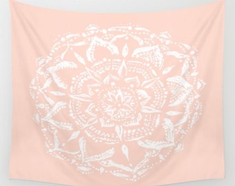 Pastel Pink Mandala Wall Tapestry, pink wall tapestry, bohemian tapestry, mandala tapestry, dorm decor, light pink tapestry, blush tapestry