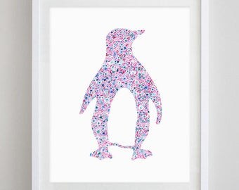 Penguin Floral Watercolor Art Print - Theta Phi Alpha