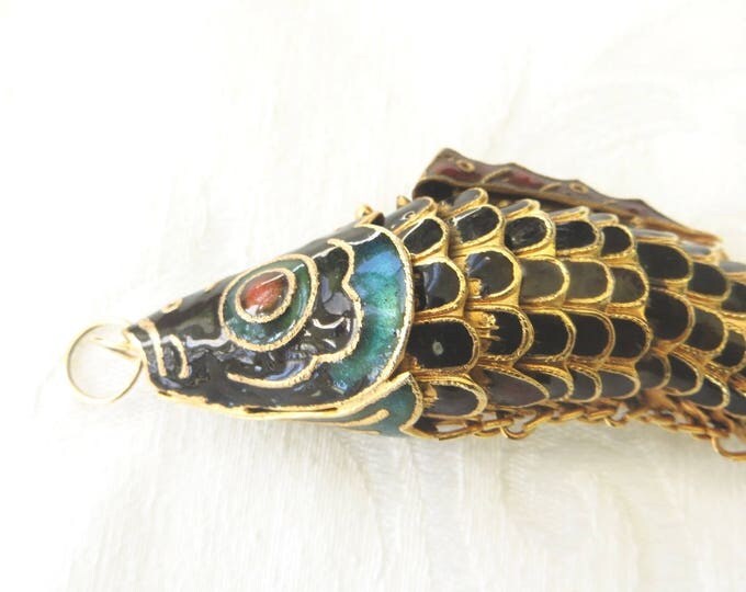 Cloisonne Fish Pendant, Chinese Export, Reticulated Enamel Fish Pendant, Vintage Chinese Jewelry