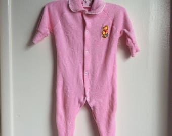 Vtg Disney Winnie The Pooh Sleeper Pink Sz 6-12M Pjs