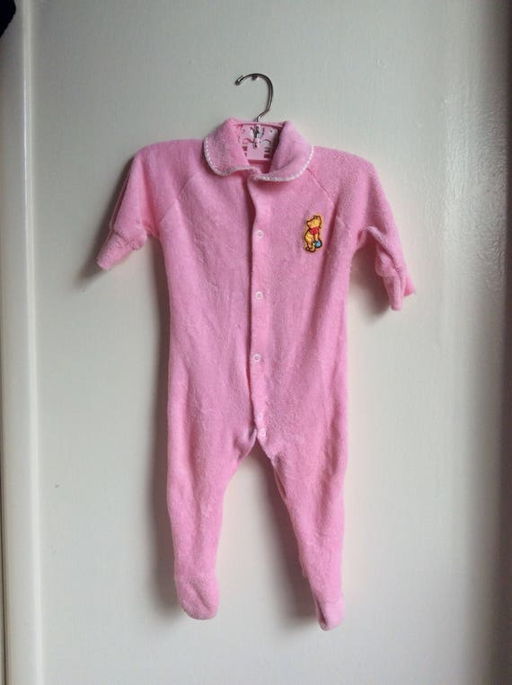 Vtg Disney Winnie The Pooh Sleeper Pink Sz 6-12M Pjs