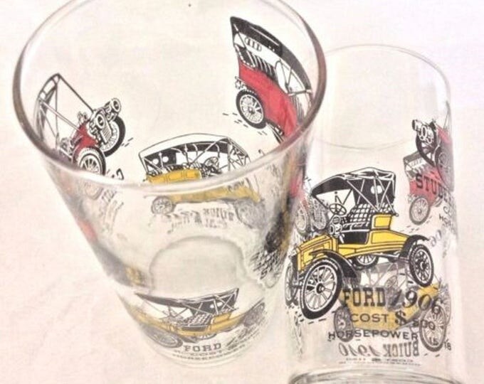Set of 3 Man Cave Gift, Retro Bar Ware With Automobile Graphics, Vintage Glassware, Mad Men Car Glasses, Gift for Christmas
