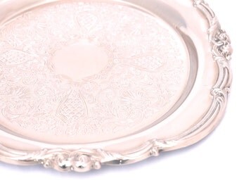 Vintage M.R Silver Plated Tray, English Silver Serving Tray, Chased Silver Plated Tray, Ornate Silver Tray, Silver Butlers Tray