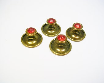 Vintage Tuxedo Studs Set of 4 Shirt Buttons inlaid red rhinestones Mid Century Formal Wear Wedding Jewelry Suit Wear