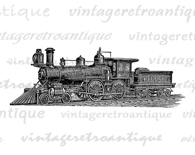 Digital Graphic Locomotive Train Printable Train Download Antique Train Art Digital Image Vintage Clip Art Jpg Png Eps HQ 300dpi No.4217