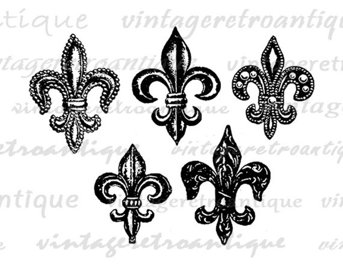 Digital Printable Fleur-de-lis Symbols Graphic Fleurdelis Image Collage Sheet Download Jpg Png Eps HQ 300dpi No.1260