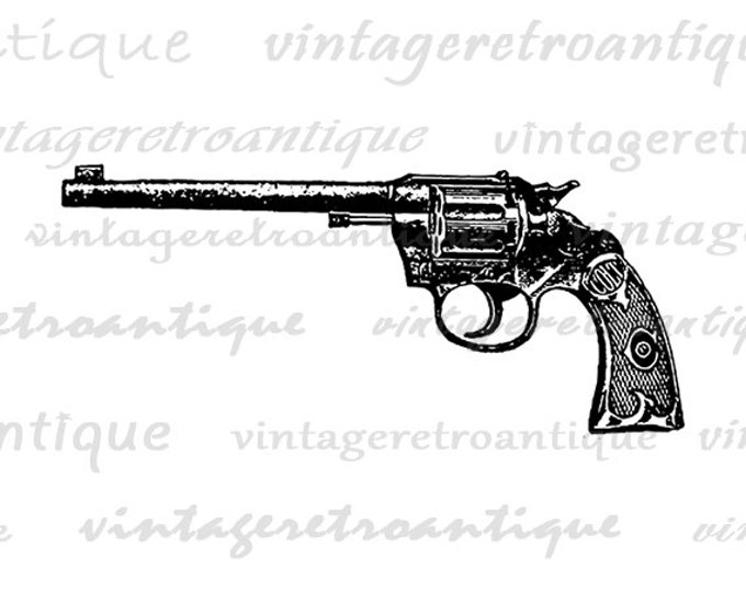Printable Image Western Revolver Gun Graphic Download Digital Vintage Clip Art Jpg Png Eps HQ 300dpi No.1514