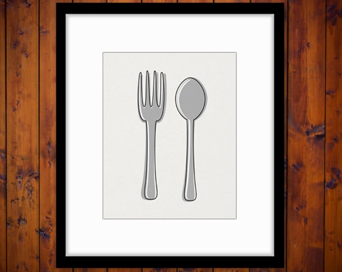 Printable Digital Retro Style Silverware Illustration Graphic Download Fork and Spoon Image Vintage Clip Art HQ 300dpi No.3986