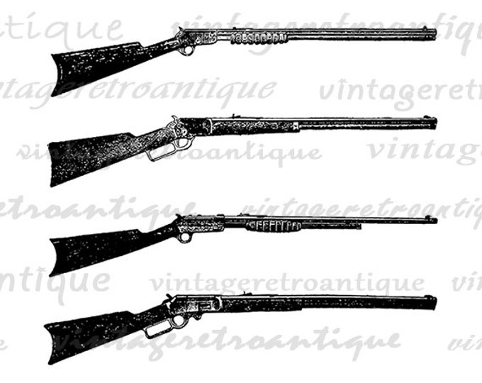 Printable Digital Set of Antique Guns Download Rifle Image Illustration Graphic Vintage Clip Art Jpg Png Eps HQ 300dpi No.1431