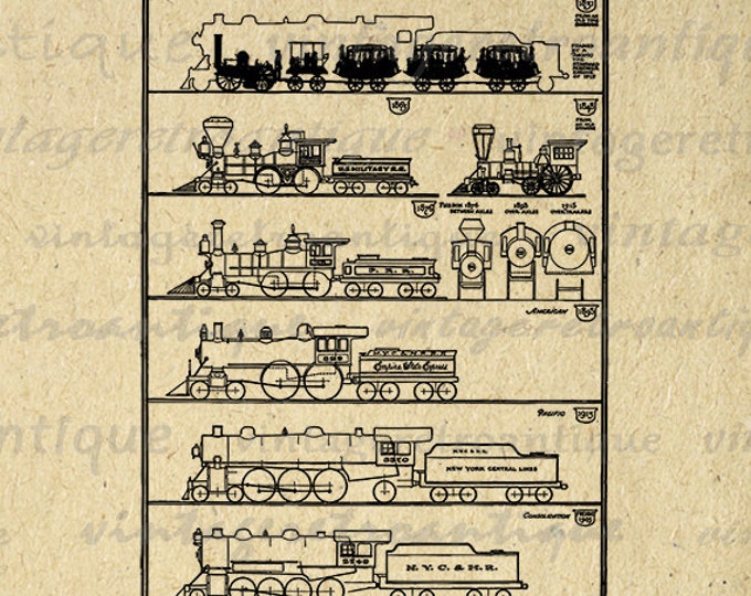 Digital Image Antique Locomotive Download Train Printable Graphic Vintage Clip Art Jpg Png Eps HQ 300dpi No.3643