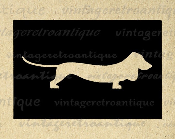 Printable Dachshund Dog Silhouette Image Digital Weiner Dog Graphic Download Vintage Clip Art Jpg Png Eps HQ 300dpi No.3332