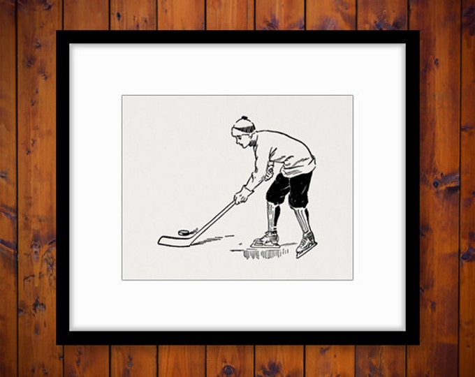 Printable Young Hockey Player Image Graphic Digital Download Artwork Vintage Clip Art Jpg Png Eps HQ 300dpi No.4190