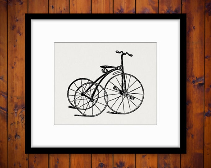 Printable Digital Antique Tricycle Bicycle Download Illustration Graphic Image Vintage Clip Art Jpg Png Eps HQ 300dpi No.1390