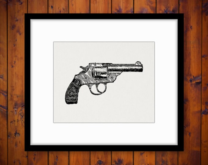 Printable Graphic Revolver Image Gun Download Pistol Illustration Digital Vintage Clip Art Jpg Png Eps HQ 300dpi No.1449