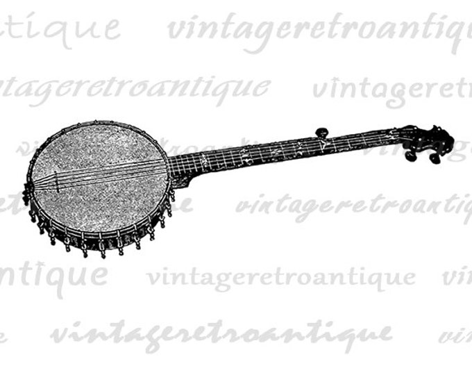 Digital Banjo Image Graphic Illustration Download Printable Vintage Clip Art Jpg Png Eps HQ 300dpi No.1247