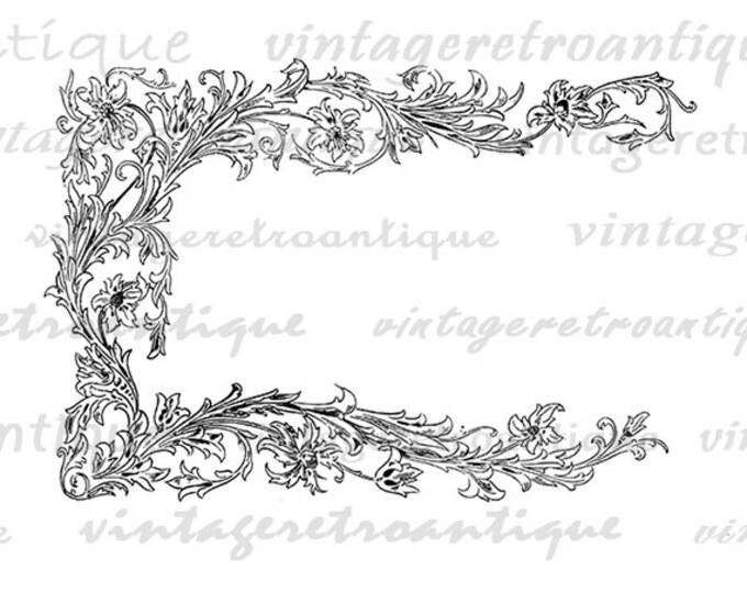 Printable Graphic Floral Element Download Leaf Frame Image Border Digital Illustration Vintage Clip Art Jpg Png Eps HQ 300dpi No.779