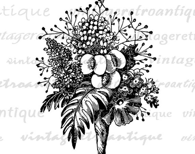 Flower Bouquet Graphic Image Download Ornament Printable Digital Antique Clip Art Jpg Png Eps HQ 300dpi No.2265