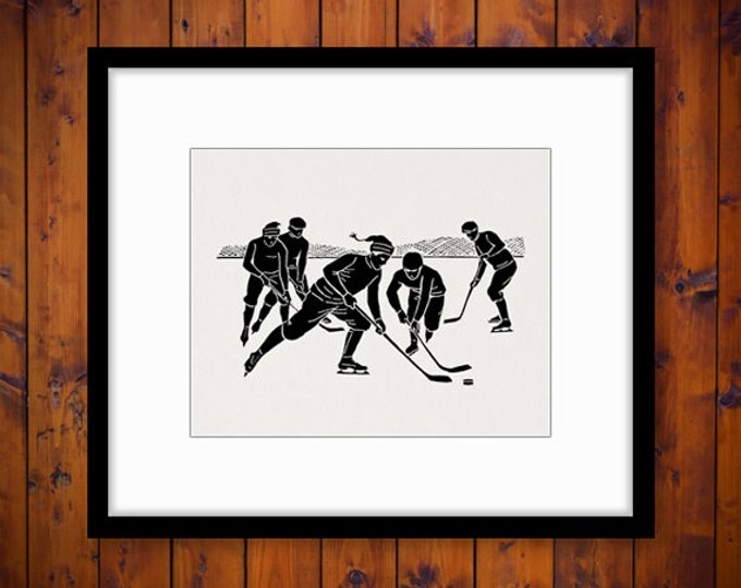 Printable Digital Hockey Players Image Silhouette Download Sports Graphic Vintage Clip Art Jpg Png Eps HQ 300dpi No.4145