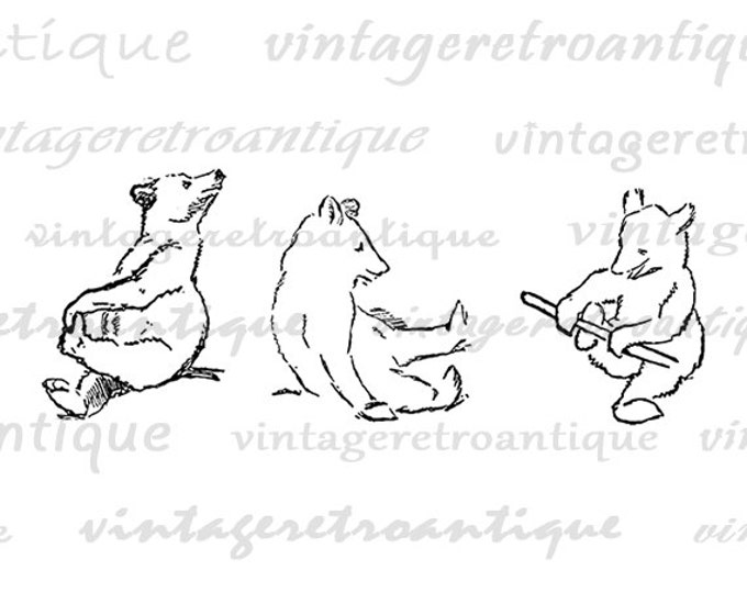 Little Bear Cubs Digital Image Download Blackbear Graphic Illustration Printable Antique Clip Art Jpg Png Eps HQ 300dpi No.1193