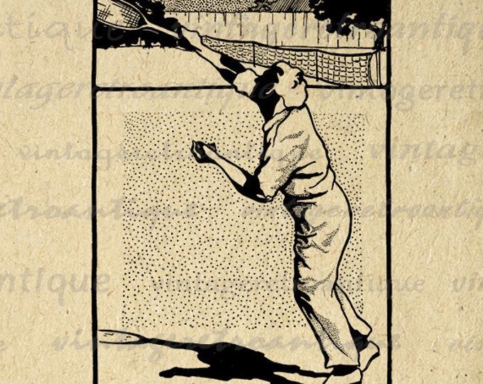 Tennis Digital Image Download Vintage Tennis Graphic Printable Artwork Antique Clip Art Jpg Png Eps HQ 300dpi No.4274