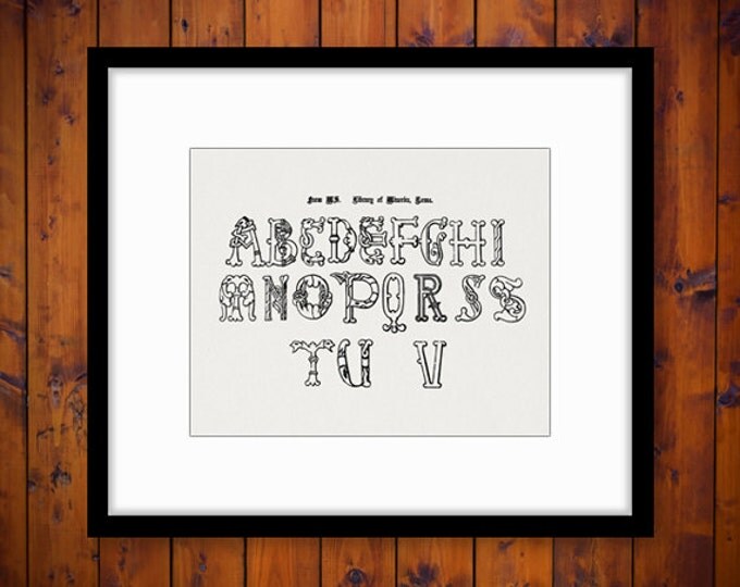 Ancient Alphabet Graphic Digital Download Ornamental Detailed Letter Shapes Image Printable Vintage Clip Art Jpg Png 18x18 HQ 300dpi No.425