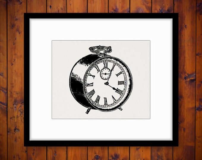 Alarm Clock Graphic Image Digital Illustration Printable Download Vintage Clip Art Jpg Png Eps HQ 300dpi No.1426