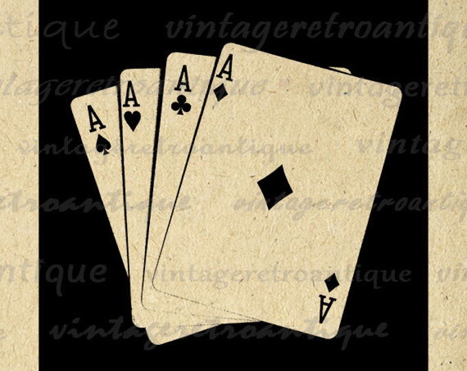 Digital Four Aces Graphic Printable Poker Hand Image Download Vintage Clip Art Jpg Png Eps HQ 300dpi No.2020