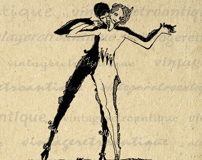 Dark Couple Dancing Printable Image Digital Romance Download Love Graphic Vintage Clip Art Jpg Png Eps HQ 300dpi No.3829