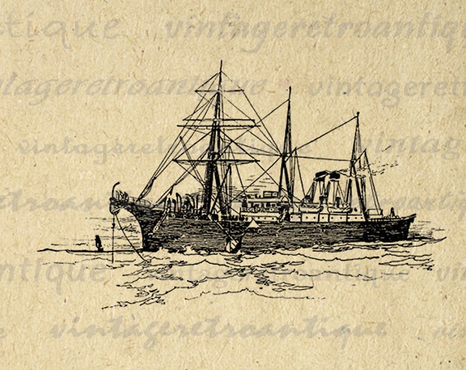 Printable Ship Boat Digital Image Download Graphic Illustration Jpg Png Eps HQ 300dpi No.2833