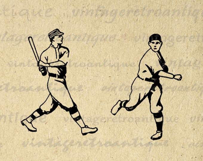 Digital Image Baseball Players Download Baseball Graphic Sports Printable Antique Clip Art for Transfers Printing etc HQ 300dpi No.4243