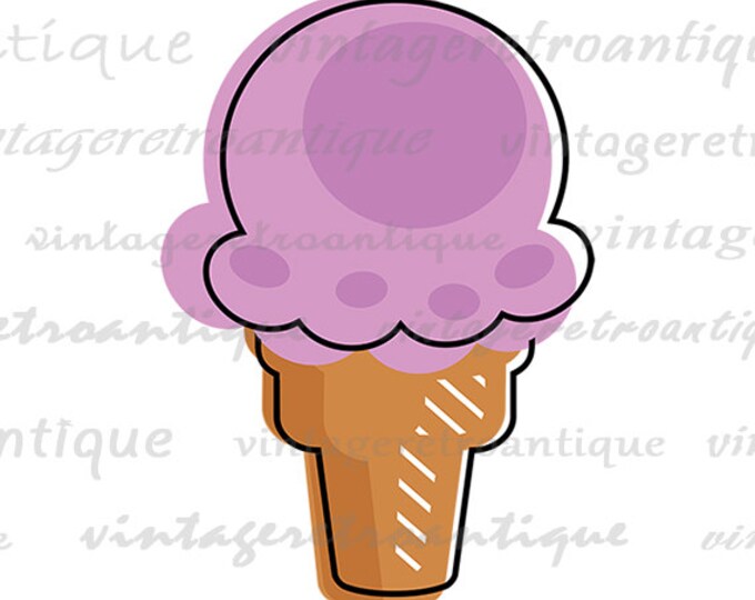 Digital Graphic Retro Style Ice Cream Cone Illustration Download Image Printable Vintage Clip Art HQ 300dpi No.3987