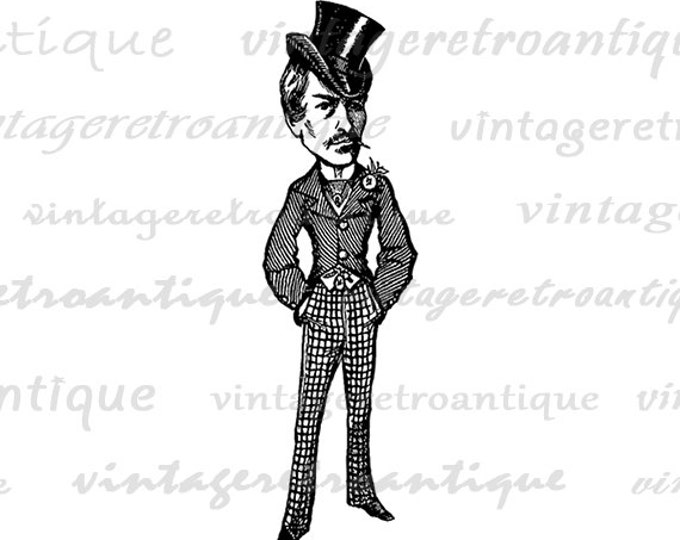 Digital Image Antique Cartoon Gentleman Printable Graphic Download Vintage Clip Art for Transfers Printing etc HQ 300dpi No.1592