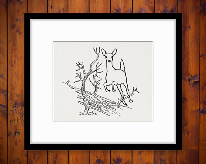 Printable Leaping Deer Image Graphic Download Digital Illustration Antique Clip Art Jpg Png Eps HQ 300dpi No.2168