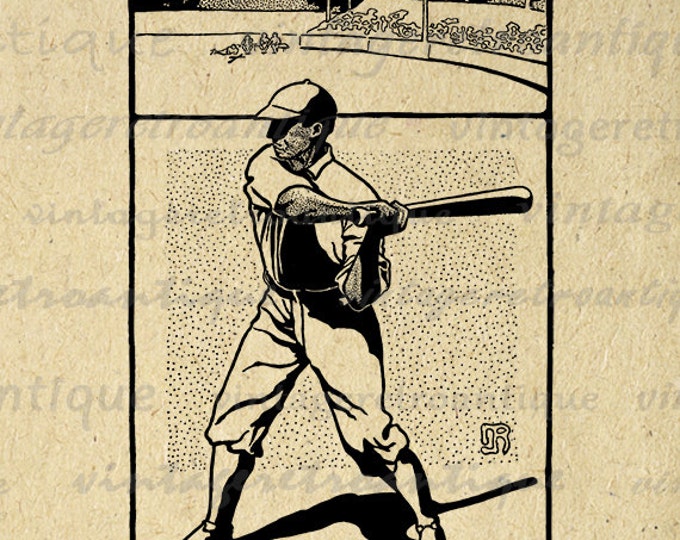 Digital Printable Antique Baseball Graphic Baseball Player Image Download Vintage Clip Art for Transfers Printing etc HQ 300dpi No.4287