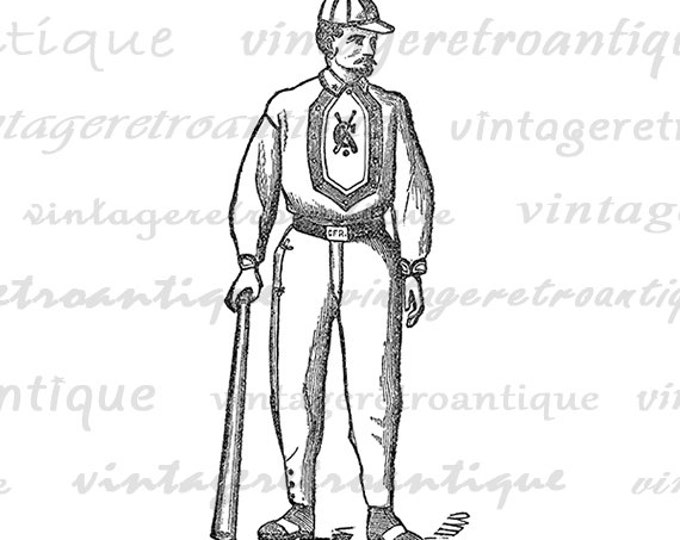 Digital Printable Vintage Baseball Player Image Antique Sports Download Graphic Clip Art Jpg Png Eps HQ 300dpi No.4235