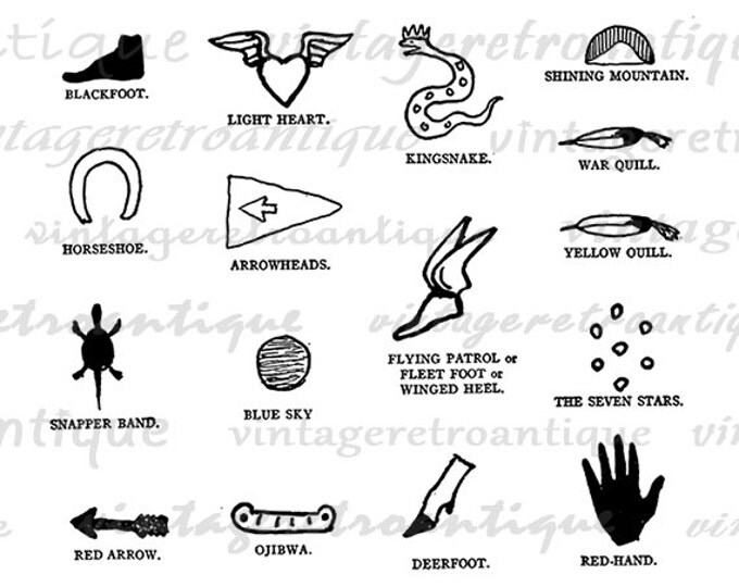 Native American Indian Symbols Graphic Digital Download Image Printable Antique Clip Art Jpg Png Eps HQ 300dpi No.1053