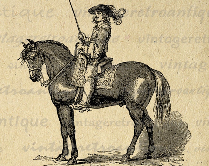 Horseback Rider Printable Graphic Download Image Digital Artwork Vintage Clip Art Jpg Png Eps HQ 300dpi No.2288