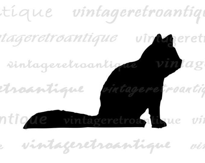 Printable Graphic Cat Silhouette Digital Cute Kitten Artwork Image Cat Download for Transfers Pillows Tea Towels etc HQ 300dpi No.4677