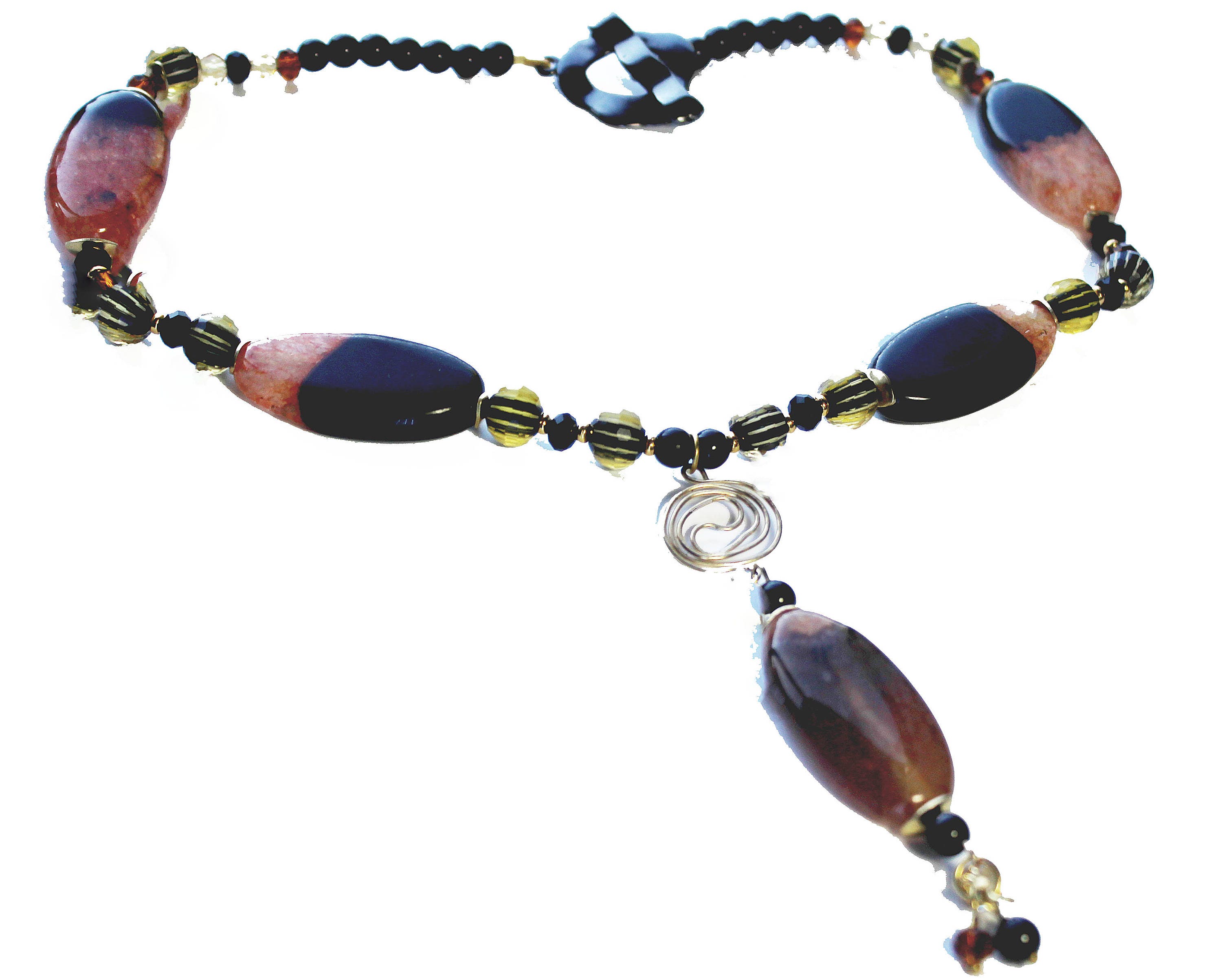 Brown Beaded Necklace Bead Jewelry Gift Oval Agate Bead