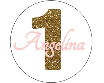 24 Gold ONE Stickers, Personalized Stickers, First Birthday, Gold and Pink, Labels, Envelope Seals, First Birthday Stickers, Gold Glitter