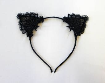 Black Lace Cat Ears Headband