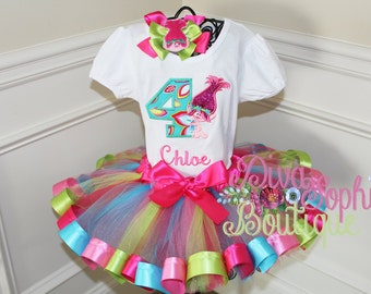 Trolls Tutu Set - Princess Poppy Ribbon Tutu Set - Birthday Tutu