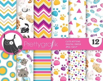 80% OFF SALE Cats digital paper, Kittens commercial use, kitties scrapbook papers, cats background, cat, kitten - PS809