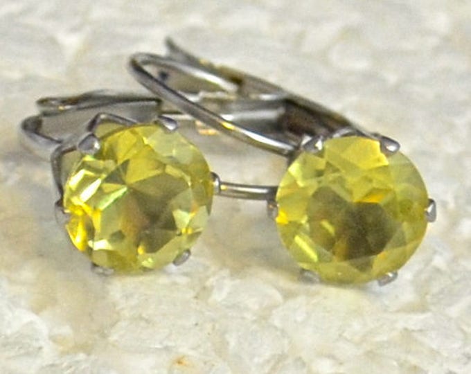 Lemon Quartz earrings , 8mm Round, Natural, Set in Stainless Steel E1049