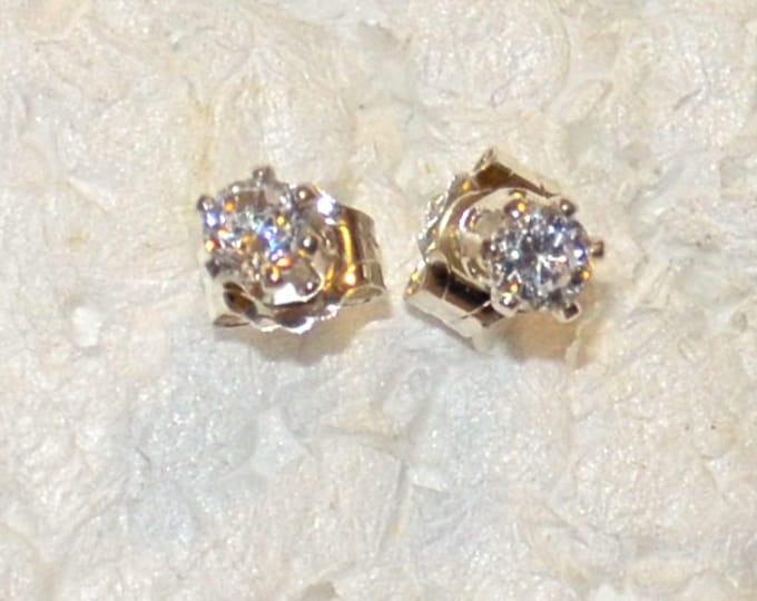 White Diamond Studs, petite 3mm Round, Russian Simulated, Set in Sterling Silver E1061