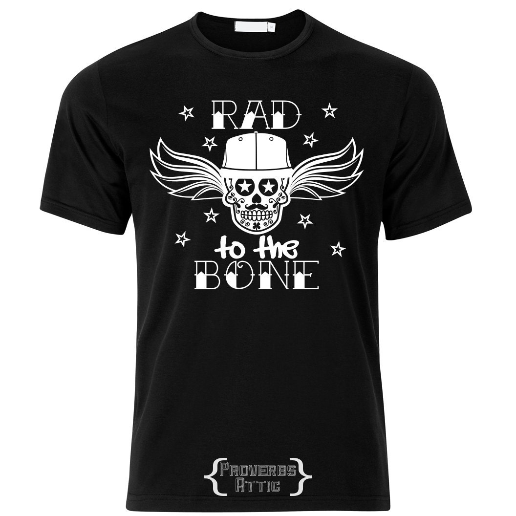 Download RAD to THE BONE sugar candy skull wings tattoo boy girl vinyl t-shirt screen print decal cut ...